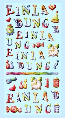Softy Stickers bunt, Einladung und Motive